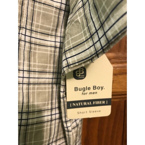 Bugle Boy Mens L Hawaiian Shirt Plaid Cotton Button Pocket SS Beach Cruise - Picture 7 of 11